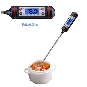 Familie elektronische roestvrijstalen plaat blauwe achtergrondverlichting BBQ-thermometer voor het koken