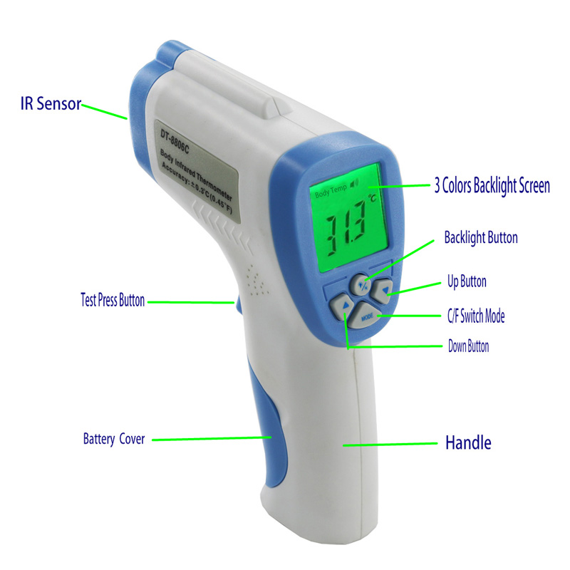 Koorts gedetecteerd door contactloos temperatuurpistool voor baby's