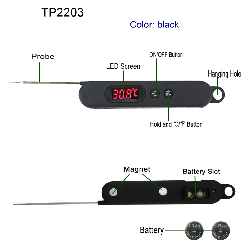 Gemakkelijk gebruikte voedselthermometer Vleesthermometer met sterke magneet voor BBQ-feest enz