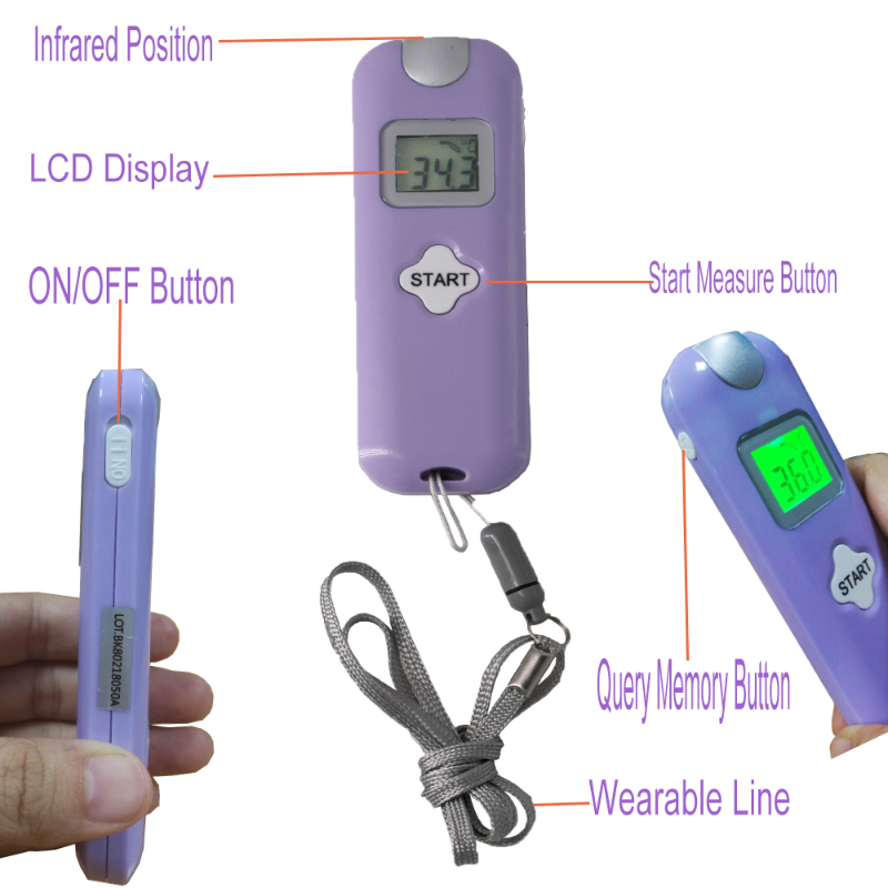 Meerdere functies Direct lezen Menselijke contactloze infrarood-oppervlaktethermometer met één sling 32 geheugensmodus